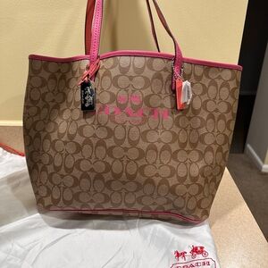 Coach Khaki and Loganberry Signature Tote